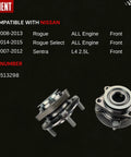 2 Pack Front Wheel Bearing Hub Assembly Fits Rogue 2008 2013 Rogue Select 2014 2015 And Sentra 2007 2012 5 Lug With ABS
