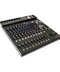 PV 14 BT Mixer With Built In USB MP3 Playback MidMorph Processing Eight XLR And Quarter Inch Mic Preamps angled view on surface