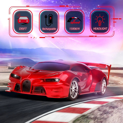 Rechargeable High Speed One Eighteen Scale Remote Control Car For Indoor And Outdoor Play With Headlights Realistic Steering Gift