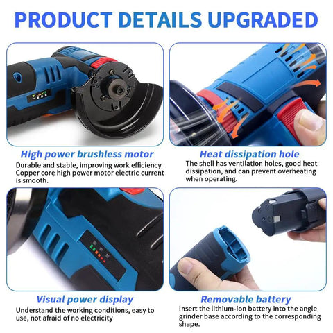 Cordless Mini Angle Grinder Kit With Dual 12V Batteries, Four Saw Blades, And 19500 RPM For Metal And Wood Cutting And Grinding details
