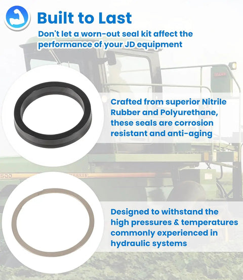 Round Baler Tension Gate Cylinder Seal Kit Direct Fit Replacement Replaces AE43288 AE50113 seals with tractor background