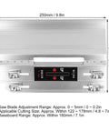 Tough As Nails 45 Degree Tile Chamfering Tool And Metal Corner Cutting Machine dimensions 250mm x 170mm, marked adjustments for cutting.