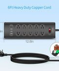 Power Strip With 20W USB C PD Fast Charge, 10 AC Outlets And 4 USB Ports, 6Ft Heavy Duty Extension Cord, Flat Plug