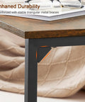 Close-up of reinforced metal frame on C Shaped End Tables Set Of 2 That Slide Under Your Sofa, rustic brown, Model HET02BBR