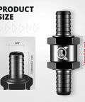 Front view: EVIL ENERGY inline fuel check valve, black, 3/8 in hose barb, 10 mm OD, 2-pack