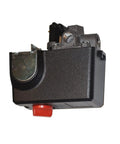Pressure Switch Replacement For Craftsman Air Compressor 120-150 PSI, black housing, red button, metal components visible.