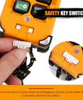 Front view of orange NEWTRY wireless crane remote control with 12-button keypad for 12V hoist