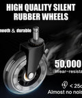 Close-up of quiet rubber wheels for Big And Tall Office Chair With Quiet Wheels Heavy Duty Boss Style Office Chair Extra Wide Seat And Thick Cushions Built In Footrest 90 To 135 Degree Recline Linkage Armrests Brown