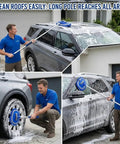 Man using 62 Inch Car Wash Brush Kit With Long Reach Handle And Chenille Microfiber Mop Mitt to clean SUV.