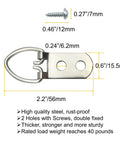Heavy Duty D Ring Steel Picture Hangers With Screws 20 Pack Double Hole Clips For Frames Photos Paintings Mirrors Clocks Artworks Durable Rustproof Waterproof Mounting For Wall Decor