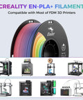 Rainbow PLA Plus 1.75mm 3D Printer Filament Multicolor With Strong Toughness 1kg Spool displayed with FDM 3D printers