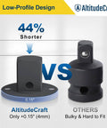 Low Profile Impact Socket Adapter Set For Tight Spaces Lets You Convert Drive Sizes From Three Eighths To Half Inch And From One Quarter To Three Eighths And From Three Quarters To One Inch And From One Half To Three Quarters Four Pack For Pros, comparing AltitudeCraft with a bulky option showing size difference