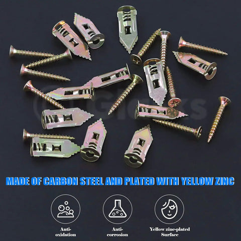 100 Count Drywall Self Drilling Anchors And Screws Kit for Quick Mounts in Gypsum Board shown on black surface.