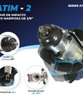 Butterfly Style Pneumatic Impact Wrench With Three Eighth Inch Drive And One Hundred Foot Pound Torque Compact Lightweight Air Tool in hand with 3/8 drive.