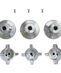 Three-Handle Bathtub And Shower Remodel Kit For Central Brass Faucets With Chrome Knob Handles Includes 10L-11H And 10L-11C Stems 10L-13D Diverter Brass Seats Nipples And Flanges For A DIY Friendly Upgrade shown from top with all components