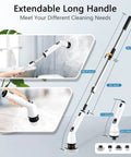 Electric Spin Scrubber Cordless With Full Body IPX7 Waterproof Design LCD Display Adjustable Extension Handle diagram