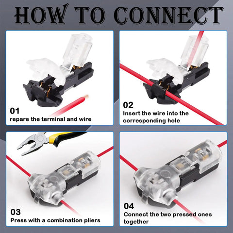 Wire Splice Connectors For 18-22 AWG Wires With T Tap Style 3 Way 1 Pin Solderless Low Voltage Connectors No Stripping Required