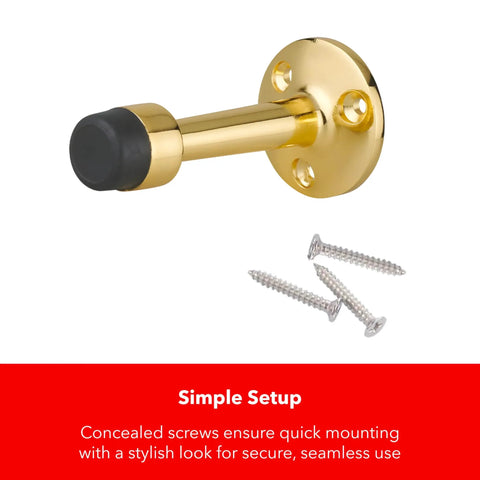 75mm Wall Mounted Door Stop With Gold Finish Alloy Rubber Tip For Wall And Door Protection Shock Absorbing No Fuss Easy Install