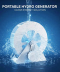 Front view of hydroelectric turbine generator low-speed water wheel for outdoor lighting, compact design with flowing water effect.
