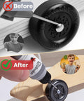 Graphite Powder For Pinewood Derby Cars Half Ounce Dry Lubricant For Axle And Wheel Use With Pinewood Weights Kit High Purity 3000 Mesh Multi Use Lock Lubricant Precision Needle Tip Applicator Race Grade Formula To Cut Friction And Boost Speed being applied to derby wheel.