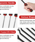 Seventeen Pcs Hook And Pick Tool Set With Scraper For Auto Clip Removal Pliers ergonomic handle detail and tool shapes