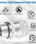 Two Pack 1/2 Inch NPT Stainless Steel Waterproof Cable Gland with IP68 flame retardant and water-resistant properties