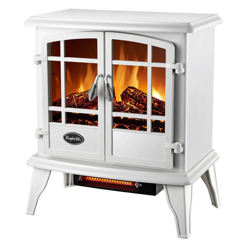 Keystone Infrared Quartz Electric Stove With Thermostat Heat Control 1500W Wood Stove Styled ABS Cabinet Antique Black Finish