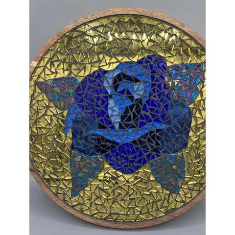 Blue Rose Mosaic Lazy Susan 10 Inch Handmade Serving Tray With Smooth Rotating Base For Kitchen And Dining Table top view