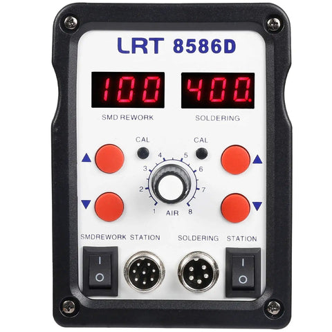 Front view of 2-In-1 Digital Soldering And Hot Air Rework Station With LED Display Anti Static Design, showing controls and dual temperature.