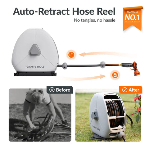 No Fuss Easy Install Retractable Heavy Duty Garden Hose Reel One Half Inch By Eighty Two Foot Auto Rewind With 360 Degree Swivel Base