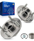 Front Wheel Bearing Pair For Ford Focus 2000 To 2011 Hub Assembly With New CV Shaft Splines Seals Retainers shown with parts and box