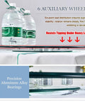 Side view of Double Layer Glass Lazy Susan Turntable With Tempered Glass Round Tray showing auxiliary wheels and water bottles