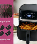 Heavy Duty Carbon Steel Air Fryer Grill Plate For 6 Quart Paris Hilton Bella Pro Series displayed with fries inside.