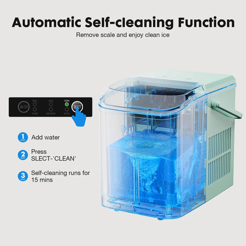 Countertop Ice Maker With Scoop, Basket And Handle, Portable Ice Machine, automatic self-cleaning feature in action