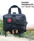 Trauma Ready First Aid Kit Pouch With MOLLE Tourniquet and 4 Inch Israeli Bandage held outdoors