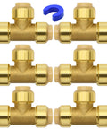 Image of Six Pack 1/2 Inch Push Fit Tee Fittings With Disconnect Clip for Copper PEX CPVC Pipes Easy DIY Kit for plumbing.