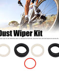 32mm Front Fork Dust Wiper Kit for Suspension Forks displayed with cyclist background, showing seals and rings for smoother bike suspension.