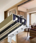 Heavy Duty Barn Door Hardware Kit For Two Doors, Double Track Bypass Sliding System, installed in modern room