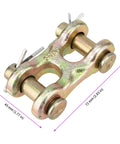 Six Pack Tough As Nails 3/8 Inch Grade 70 Double Clevis Chain Repair Links For Trailers And Trucks Zinc Plated Alloy Steel Tie Down Connectors 6600 Lbs Working Load Limit close-up of a double clevis link with measurements.
