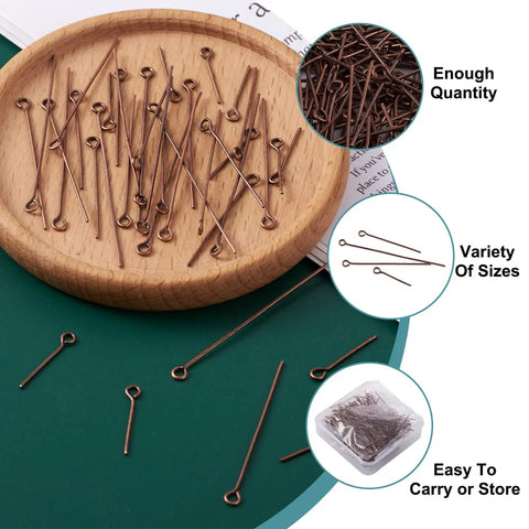 Red Copper Eye Pin Set 600 Pcs Open Eye Pins 21 Gauge In Four Lengths 18mm 30mm 40mm 50mm For Jewelry Making Earring Dangles Charms Findings And Head Pins For Easy Crafting, assorted sizes