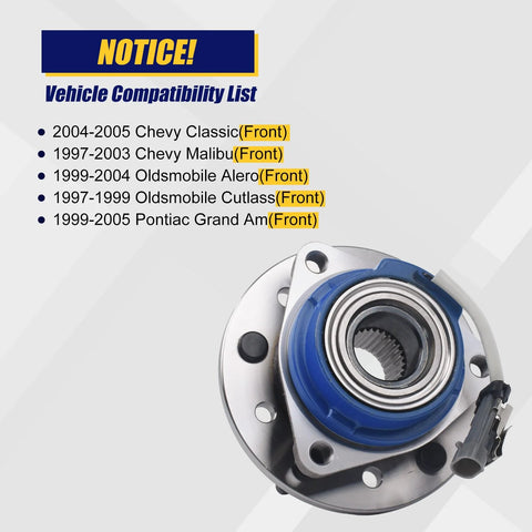 Front Wheel Bearing And Hub Assembly 513137 With 5 Lug Bolts And ABS For Chevy Malibu Classic 1997 2005 Oldsmobile Alero 1997 2004