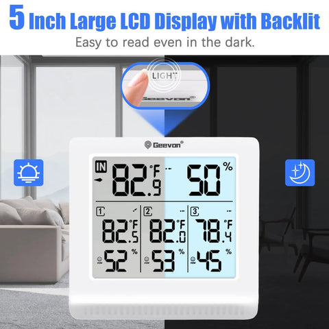Indoor Outdoor Wireless Thermometer With 3 Remote Sensors Digital Hygrometer Temperature And Humidity Monitor With Backlit Display