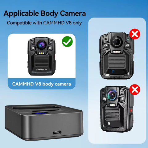 V8 Body Camera Charging Dock And 3-In-1 Station With Live Led Indicators So You Can Film While Powered Up with CAMMHD V8 compatibility.