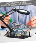Five Piece Third Hand Soldering Tool Set With Flexible Gooseneck Arm And Rotating Alligator Clips For PCB Repair in use