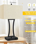 Set of 2 Touch Control Table Lamps With 3 Way Dimmable Lighting USB Ports for Quick Charging Cream Fabric Shade Nightstand Lamps