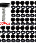 Multi-Function Hinged Screw Cover Caps Set For Self-Tapping Screws, Decorative Black Caps, 100 Piece Pack, ABS Plastic