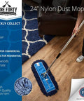 Badass Heavy Duty 24 Inch Nylon Dust Mop Head For Hardwood Floors Machine Washable Commercial Sweeper on wooden floor.