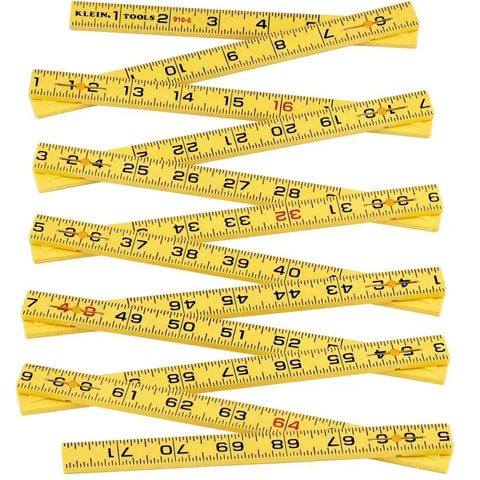 Six Foot Folding Ruler With Inside Reading, Built Tough Fiberglass Construction, Nylon Reinforced, yellow dual sided markings