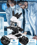 Scientists using All In One Binocular Compound Microscope Kit For Kids And Grownups with 360° rotatable feature in a lab setting.