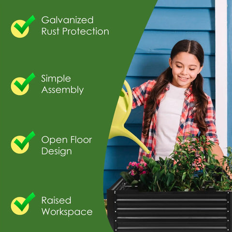 Durable Galvanized Steel Raised Garden Bed For Outdoor Gardens 8x4 Feet Open Bottom Planter Box with child watering plants